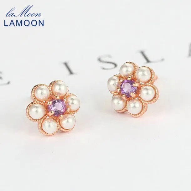 Pearl And Amethyst Flower Earrings