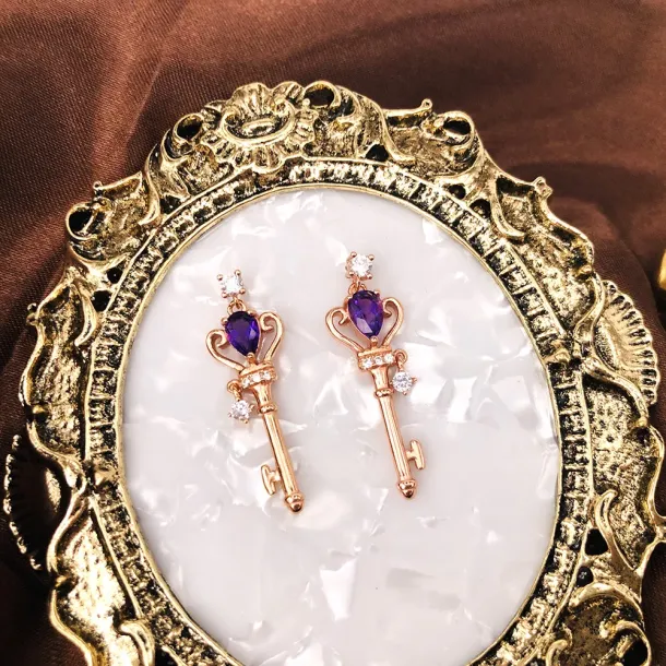 Amethyst Crown Key Earrings