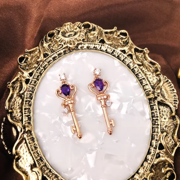 Amethyst Crown Key Earrings