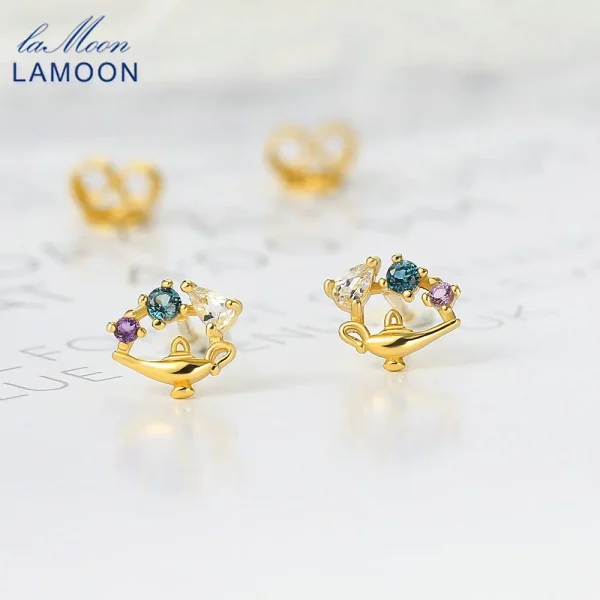 Blue Topaz Magic Lamp Stud Earrings